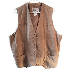 Brown Snap-Up Genuine Leather Vest Semi-suede